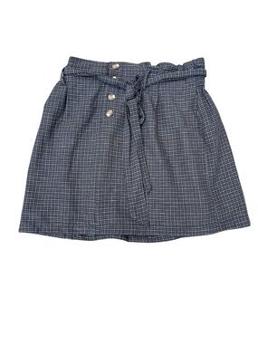 American Eagle  Women's Large Navy Blue Green Plaid Belted Paperbag Waist Skirt